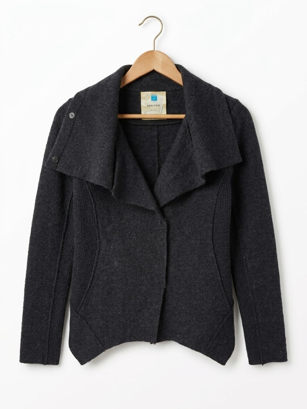 Anthropologie Sparrow 100% Wool Asymmetrical Snap Wrap Sweater Jacket Small